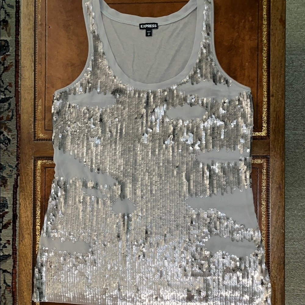 Express Sequin Taupe Tank Top Liquid Look Size S - M